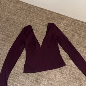 Free People Red Fitted V-neck Bodysuit